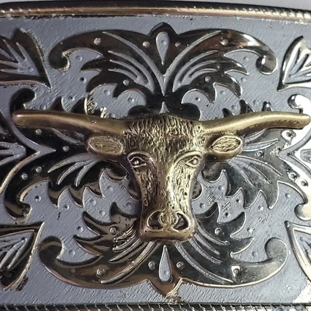 Vintage Style Longhorn Bull Belt Buckle Silver Gold Tone Western Cowboy Flawed
